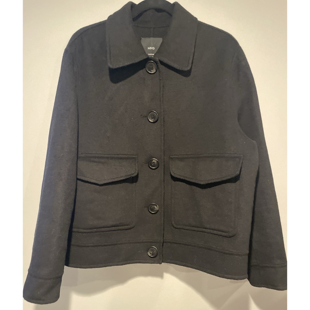 MNG Wool Blend Jacket Women's Size Large Black Collar Buttons Soft Luxury